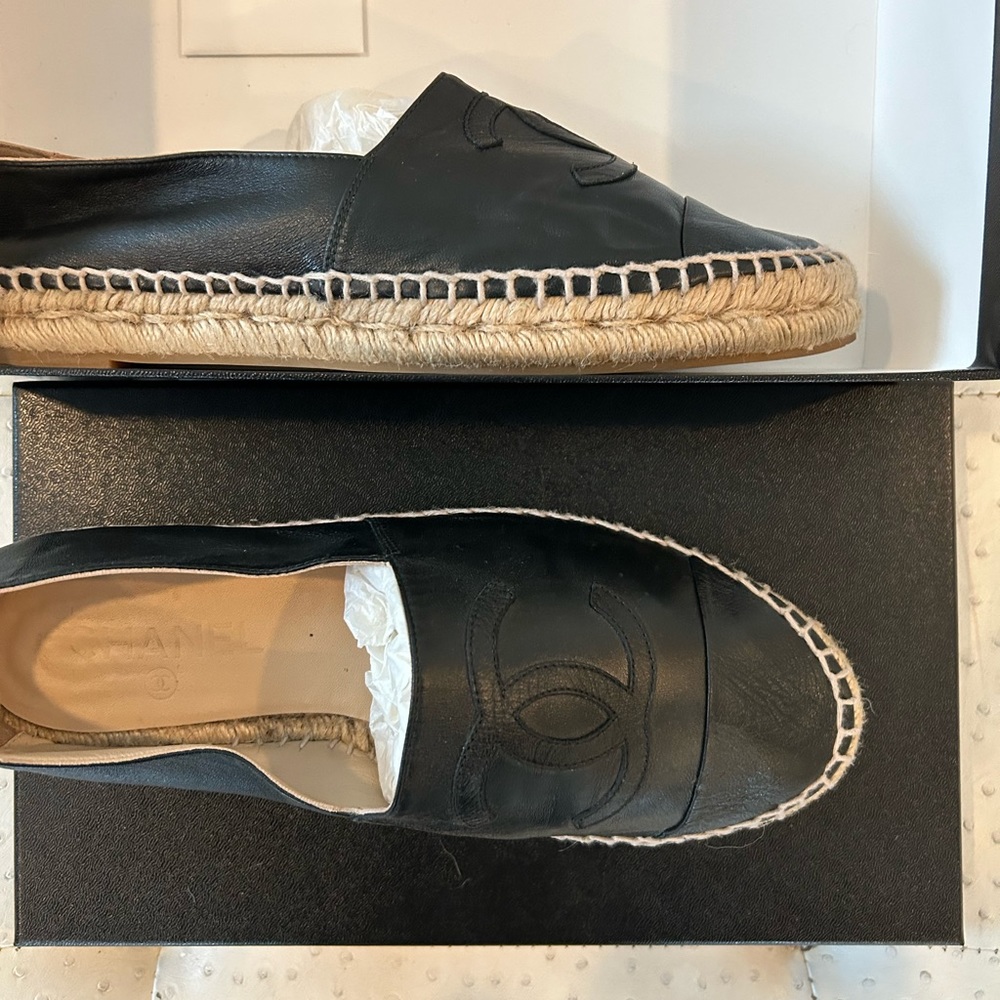 Black Lambskin/Tweed Chanel Espadrilles